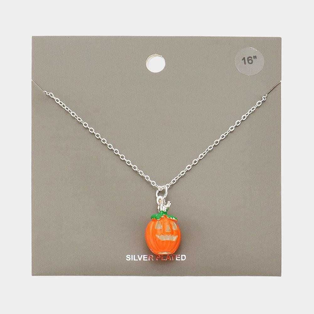 Orange Silver Plated Pumpkin Pendant Necklace - Jewelry Store by Erik Rayo