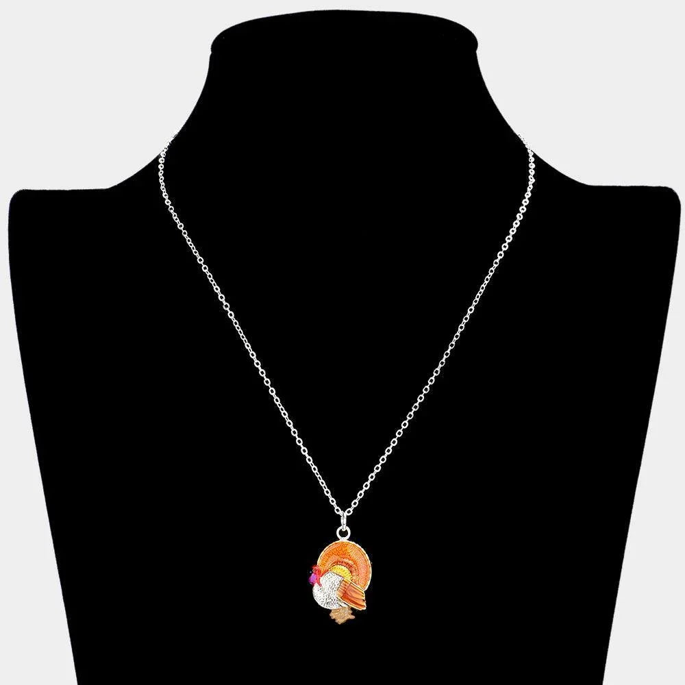 Orange Silver Plated Turkey Pendant Necklace - Jewelry Store by Erik Rayo