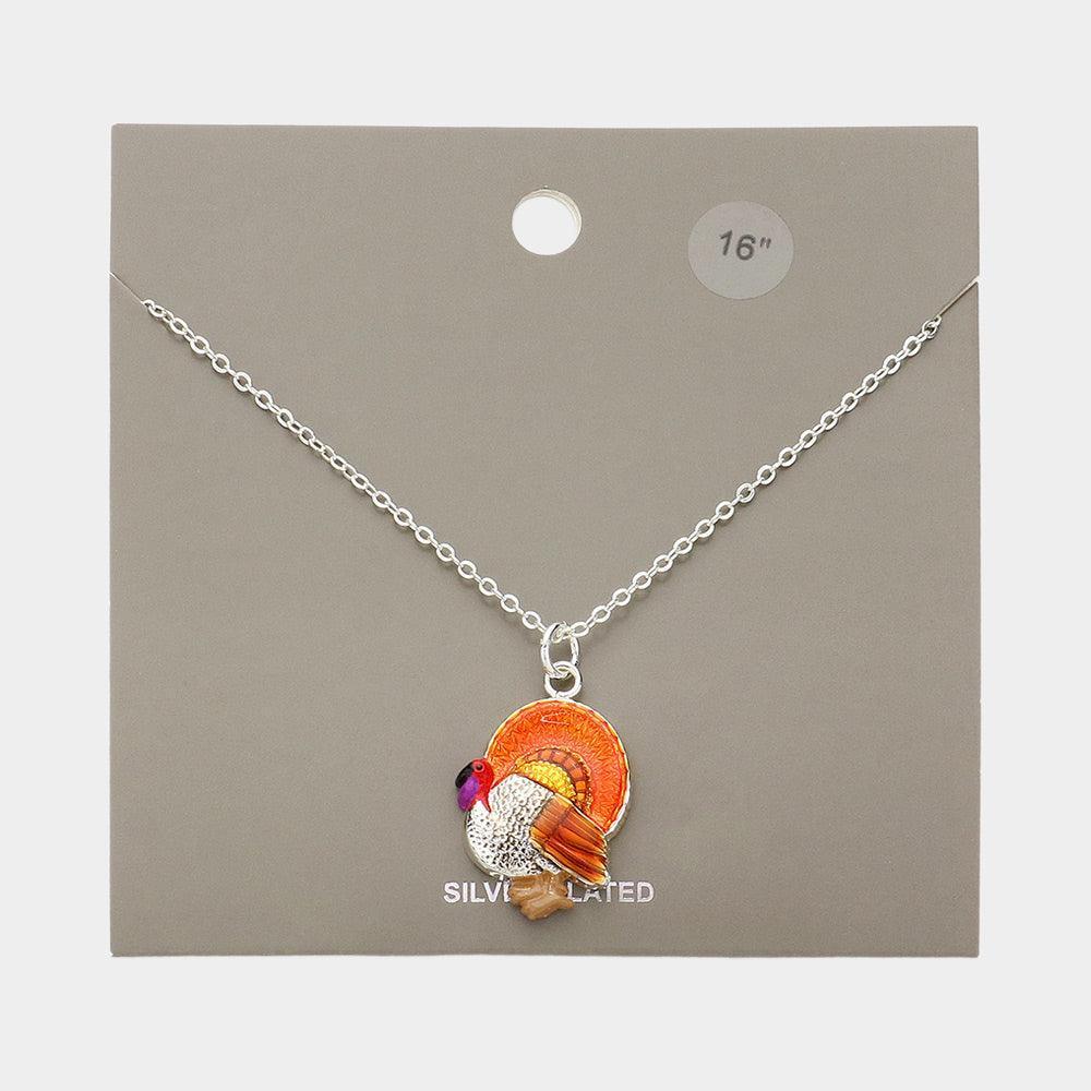 Orange Silver Plated Turkey Pendant Necklace - Jewelry Store by Erik Rayo