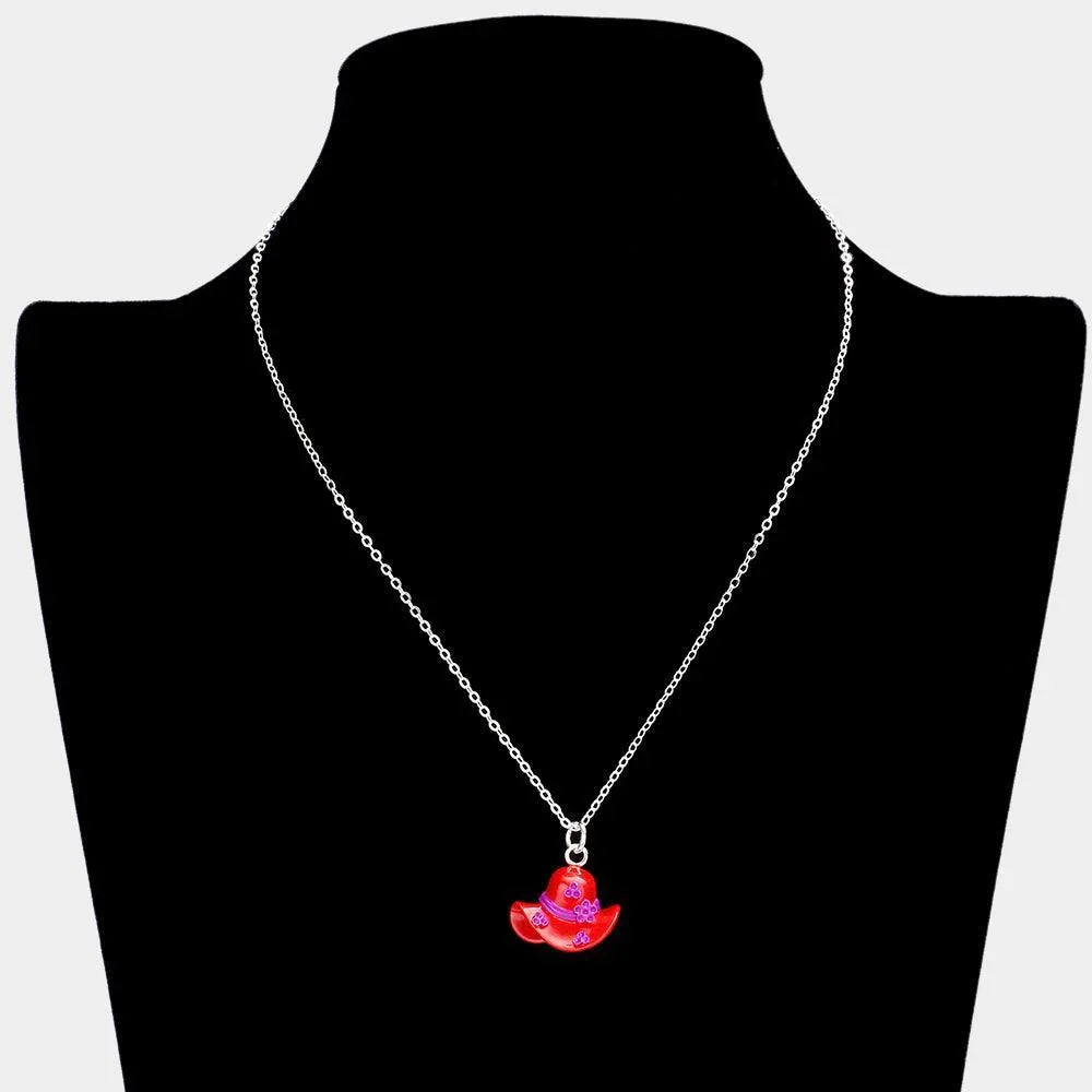 Red Silver Plated Red Hat Pendant Necklace - Jewelry Store by Erik Rayo