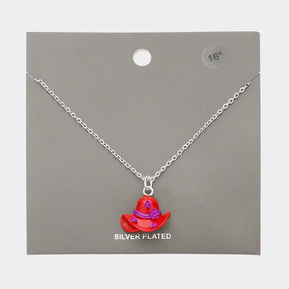 Red Silver Plated Red Hat Pendant Necklace - Jewelry Store by Erik Rayo