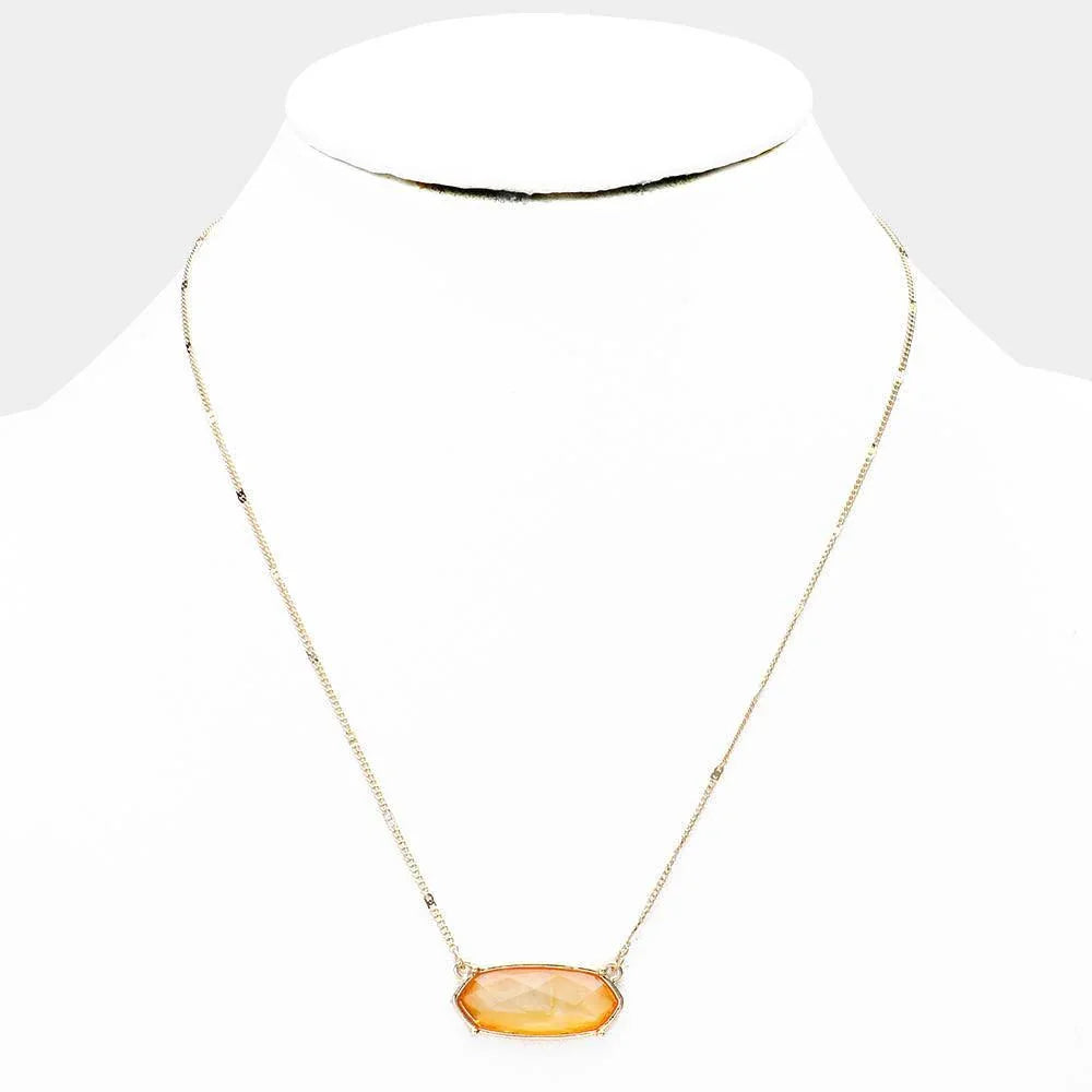 Orange Crystal Hexagon Pendant Metal Chain Necklace - Jewelry Store by Erik Rayo