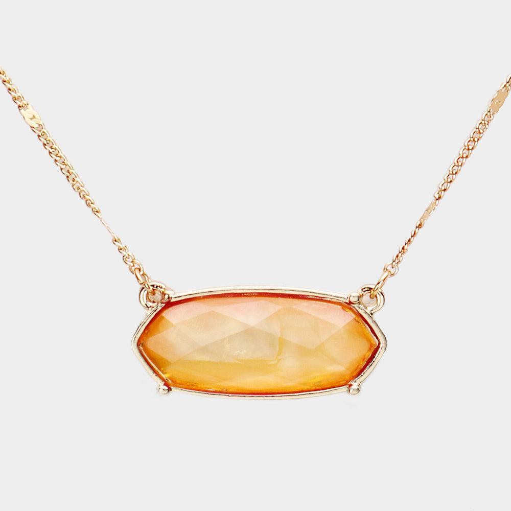 Orange Crystal Hexagon Pendant Metal Chain Necklace - Jewelry Store by Erik Rayo