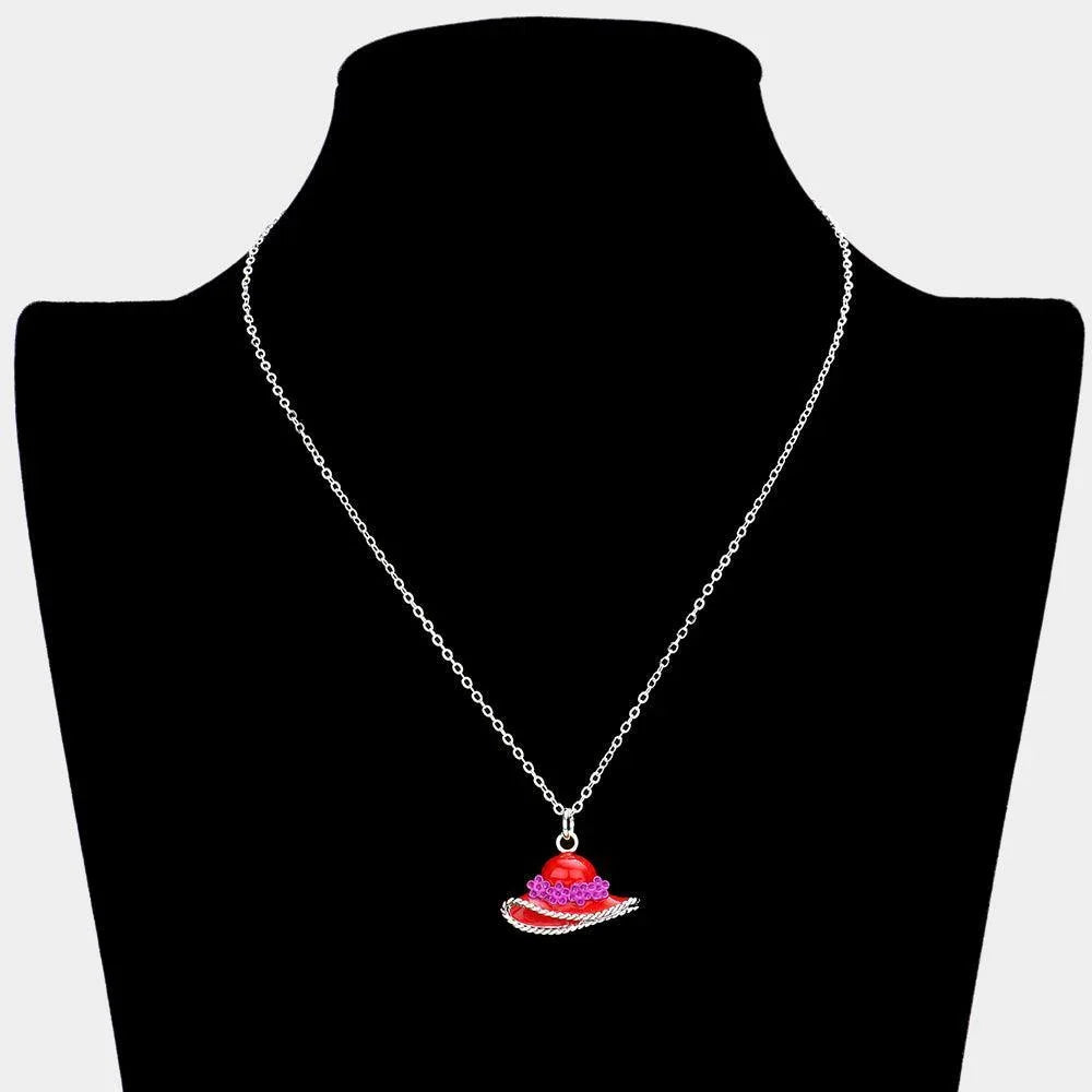 Red Silver Plated Red Hat Pendant Necklace - Jewelry Store by Erik Rayo