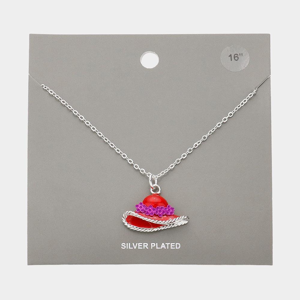 Red Silver Plated Red Hat Pendant Necklace - Jewelry Store by Erik Rayo