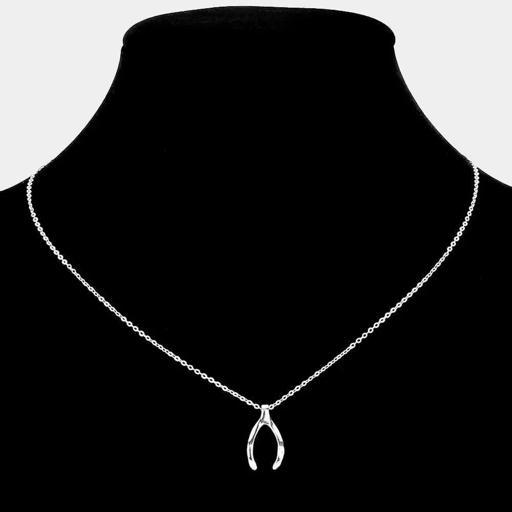 Rhinestone Embellished Brass Metal Wishbone Pendant Necklace - Jewelry Store by Erik Rayo
