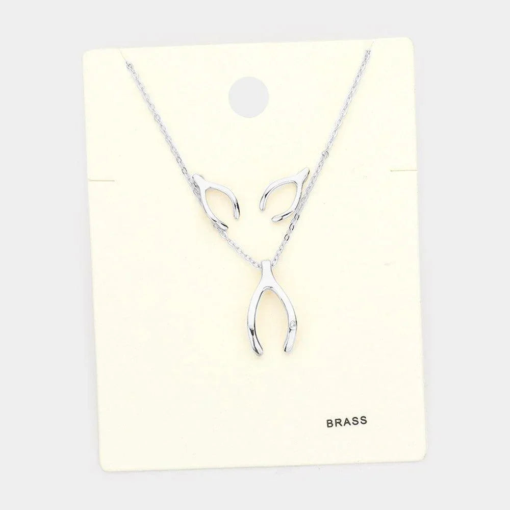 Rhinestone Embellished Brass Metal Wishbone Pendant Necklace - Jewelry Store by Erik Rayo