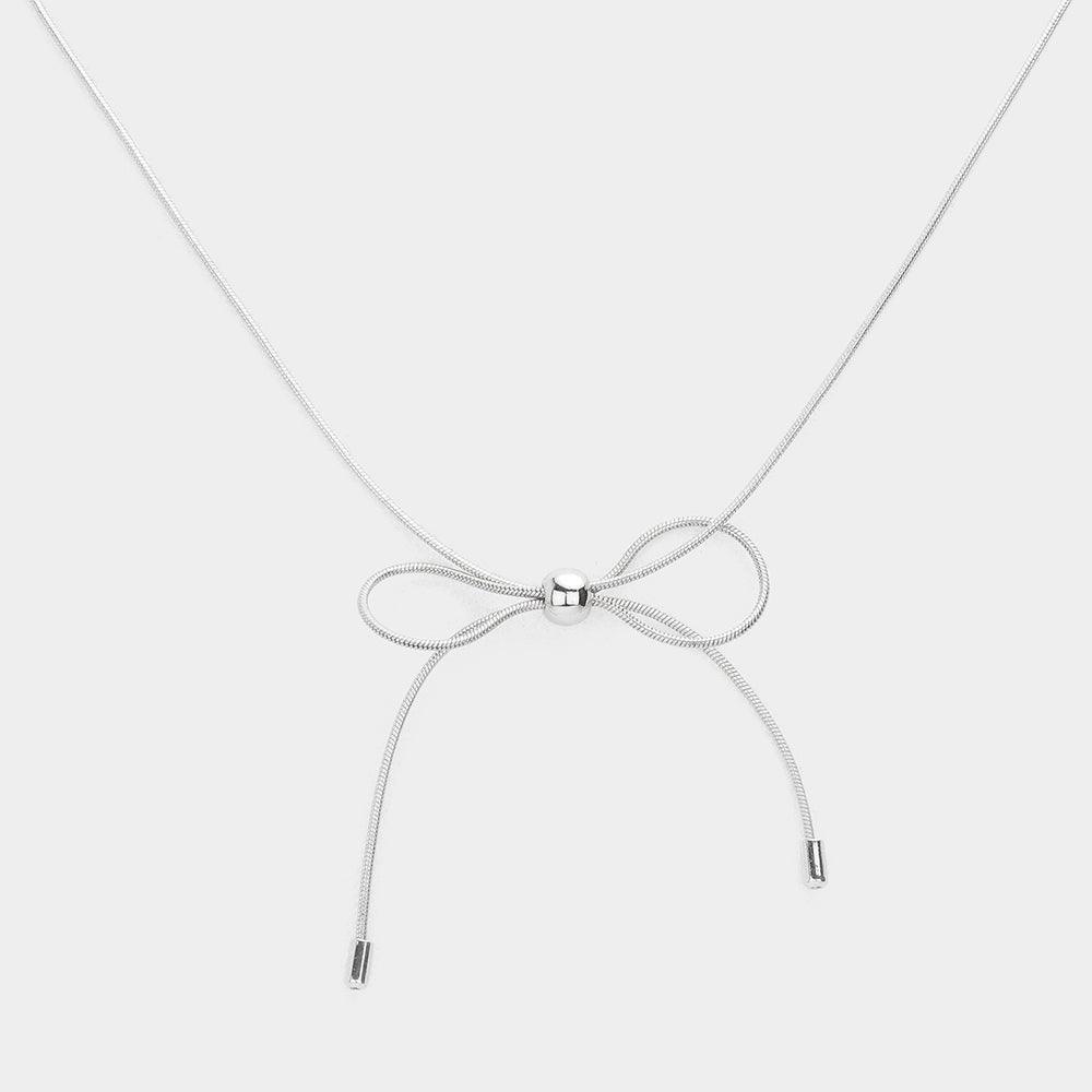 Silver Brass Metal Bow Pendant Necklace