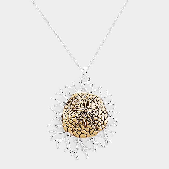 Silver Metal Sand Dollar Coral Pendant Necklace - Jewelry Store by Erik Rayo