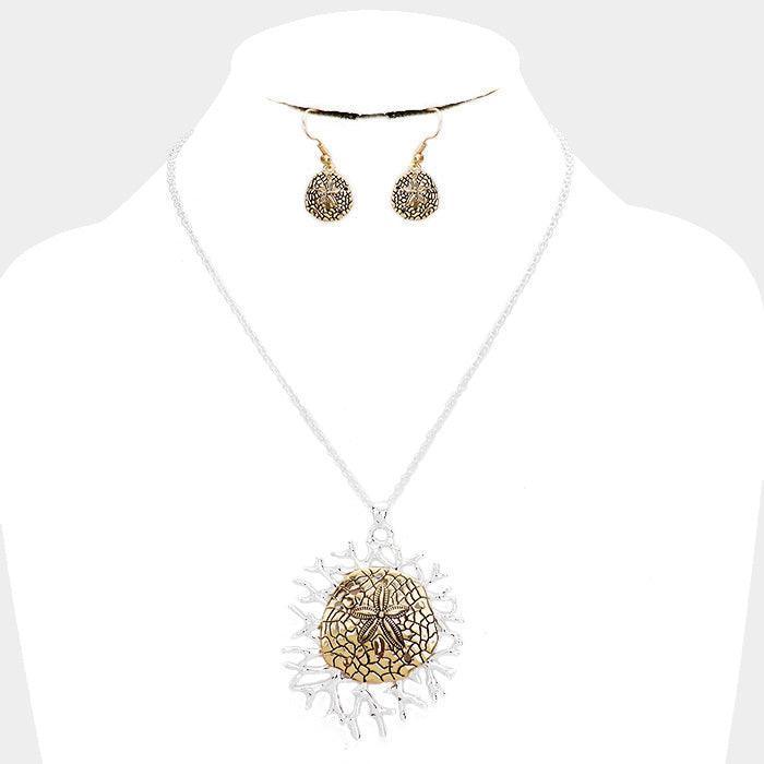 Silver Metal Sand Dollar Coral Pendant Necklace - Jewelry Store by Erik Rayo