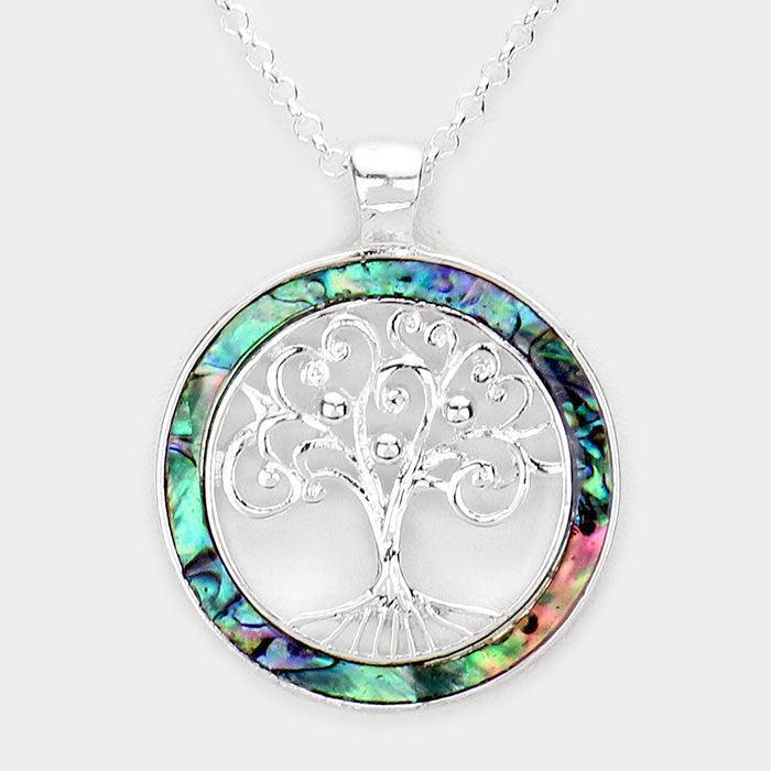 Abalone Tree Of Life Metal filigree Pendant Necklace - Jewelry Store by Erik Rayo