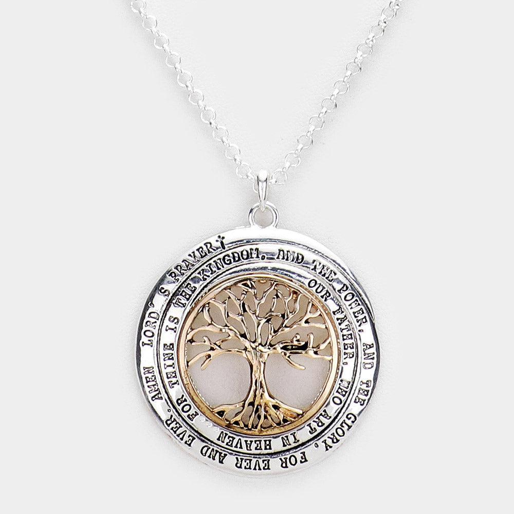 Two Tone Antique Metal Tree of Life Pendant Necklace - Jewelry Store by Erik Rayo