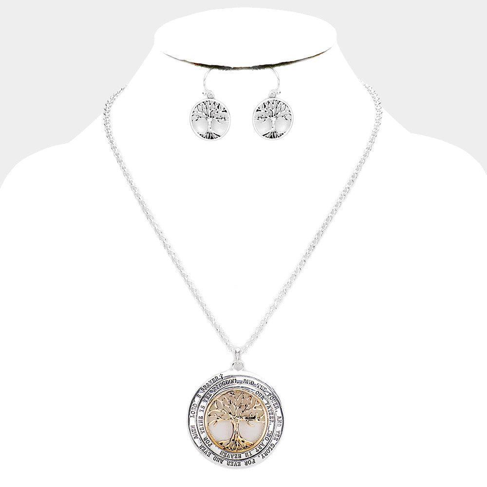Two Tone Antique Metal Tree of Life Pendant Necklace - Jewelry Store by Erik Rayo