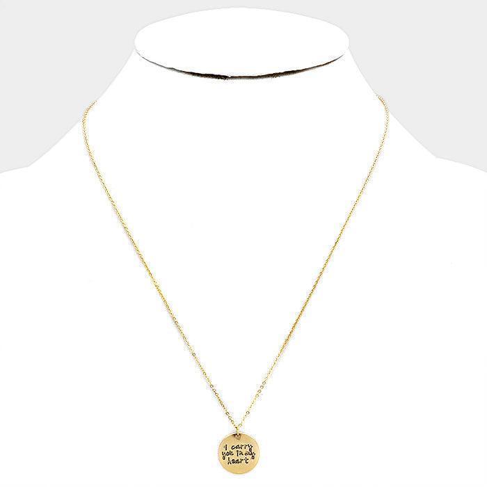 Gold I carry you in my heart _ Disc Pendant Necklace Gift Bag Set - Jewelry Store by Erik Rayo
