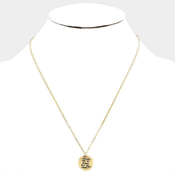 Gold SISTERS NOT BY BIRTH BUT BY HEART _ Disc Pendant Necklace Gift Bag Set - Jewelry Store by Erik Rayo