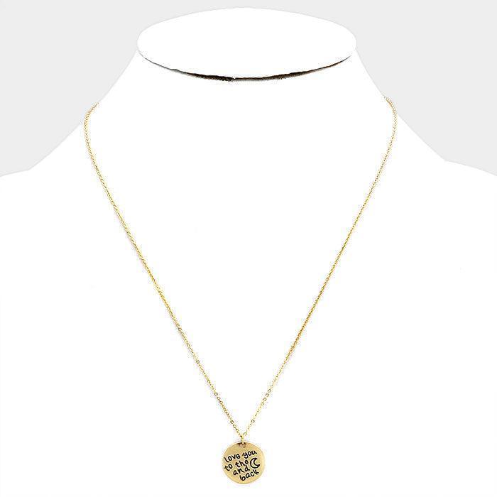 Gold Love you to the moon and back _ Disc Pendant Necklace Gift Bag Set - Jewelry Store by Erik Rayo