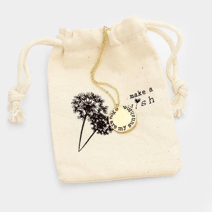 Gold You are my sunshine _ Disc Pendant Necklace Gift Bag Set - Jewelry Store by Erik Rayo