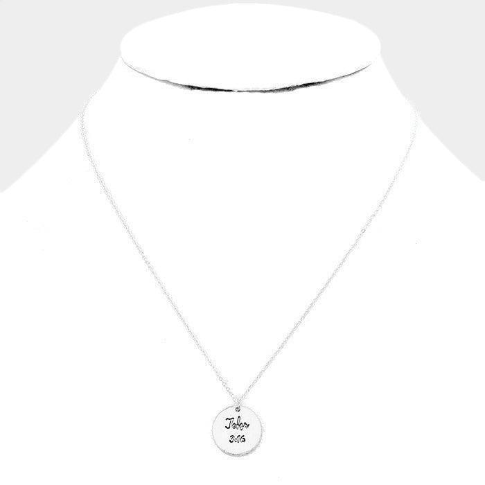John 3:16 _ Metal Disc Pendant Necklace Gift Bag Set - Jewelry Store by Erik Rayo