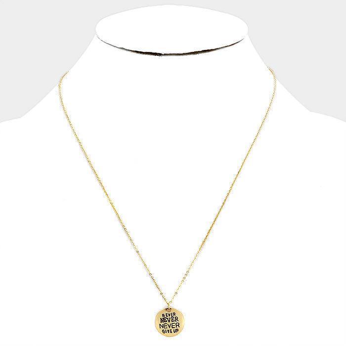 Gold Never Give up _ Disc Pendant Necklace Gift Bag Set - Jewelry Store by Erik Rayo