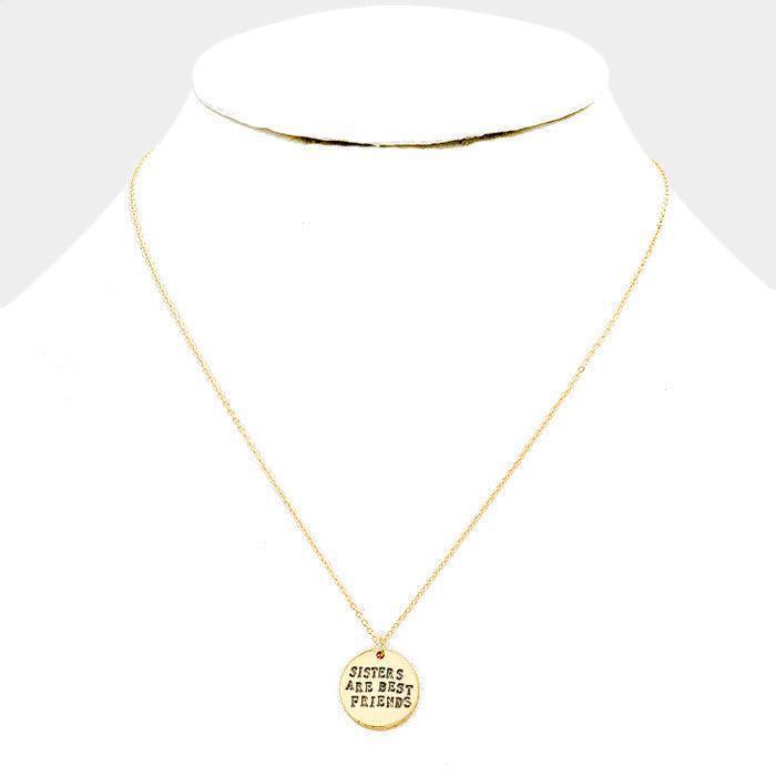 Gold Sisters Are Best Friends _ Disc Pendant Necklace Gift Bag Set - Jewelry Store by Erik Rayo