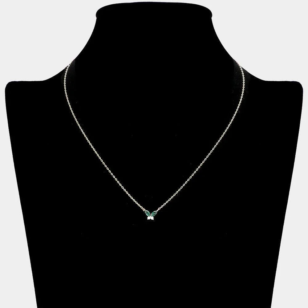 Brass Metal Stone Embellished Butterfly Pendant Necklace - Jewelry Store by Erik Rayo