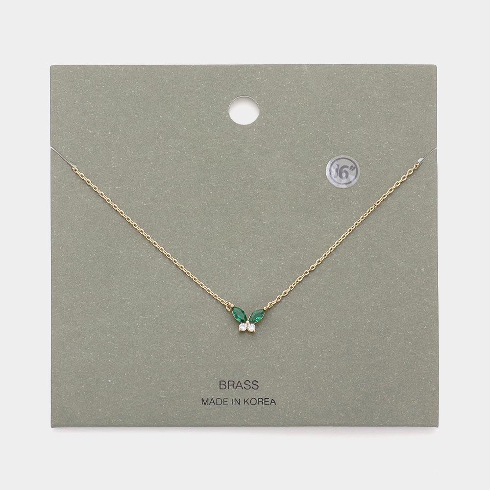 Brass Metal Stone Embellished Butterfly Pendant Necklace - Jewelry Store by Erik Rayo