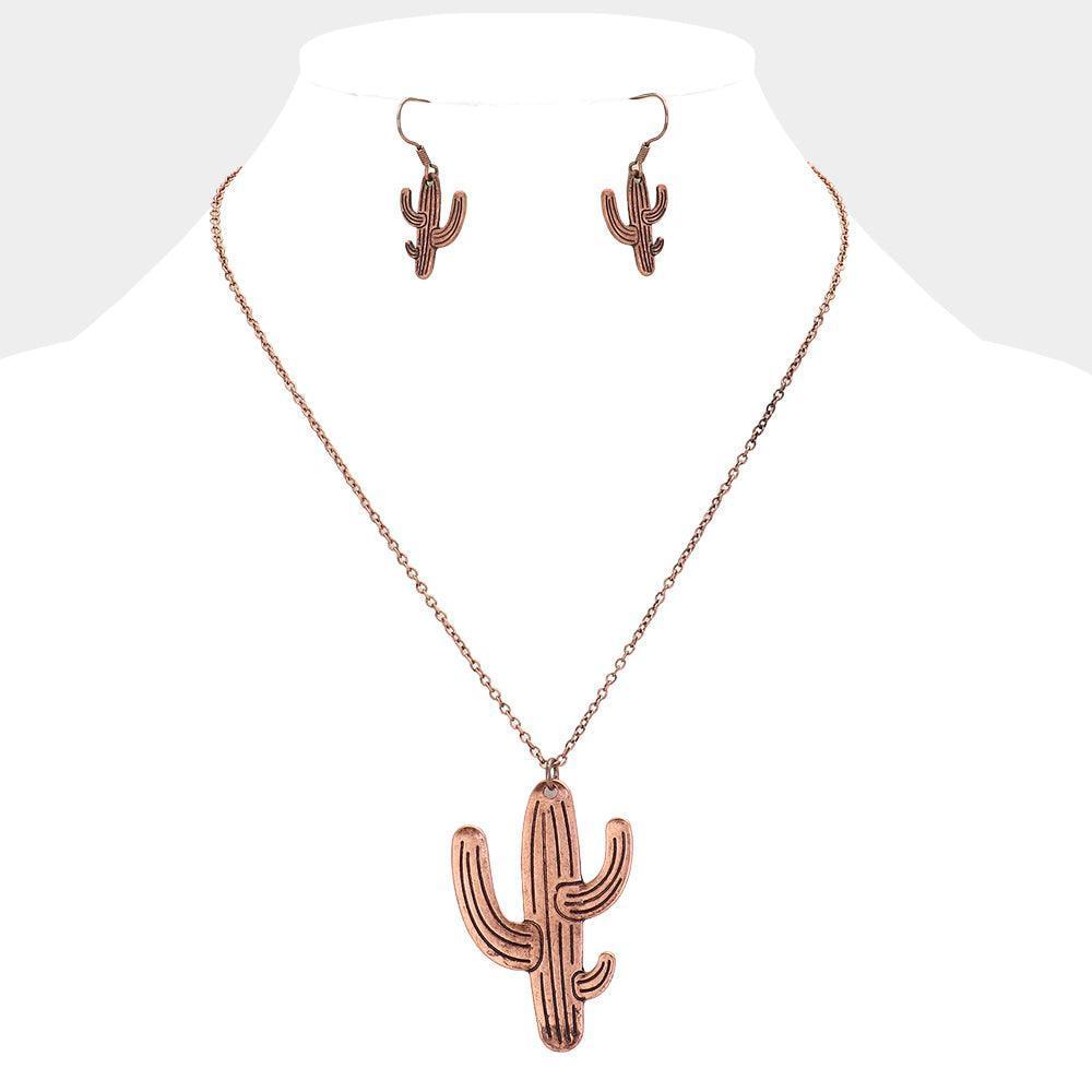 Burnished Metal Cactus Pendant Necklace - Jewelry Store by Erik Rayo