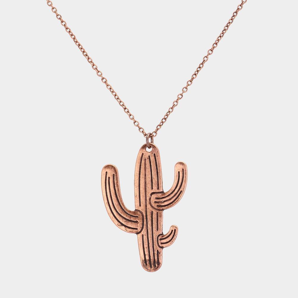 Burnished Metal Cactus Pendant Necklace - Jewelry Store by Erik Rayo