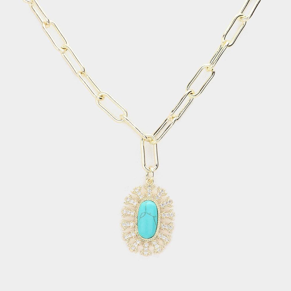 Turquoise CZ Stone Paved Natural Stone Pendant Necklace - Jewelry Store by Erik Rayo