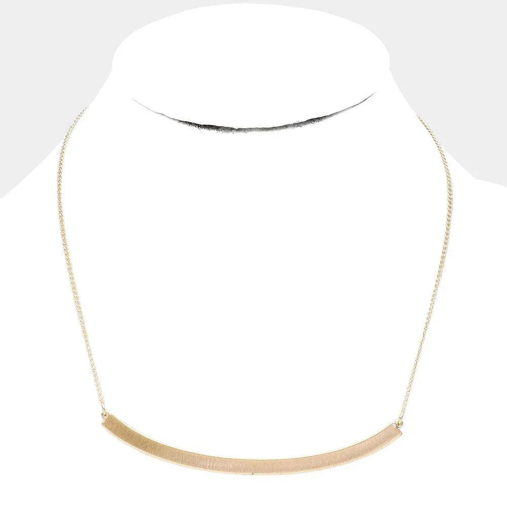 Gold Curved Brass Metal Bar Pendant Necklace - Jewelry Store by Erik Rayo