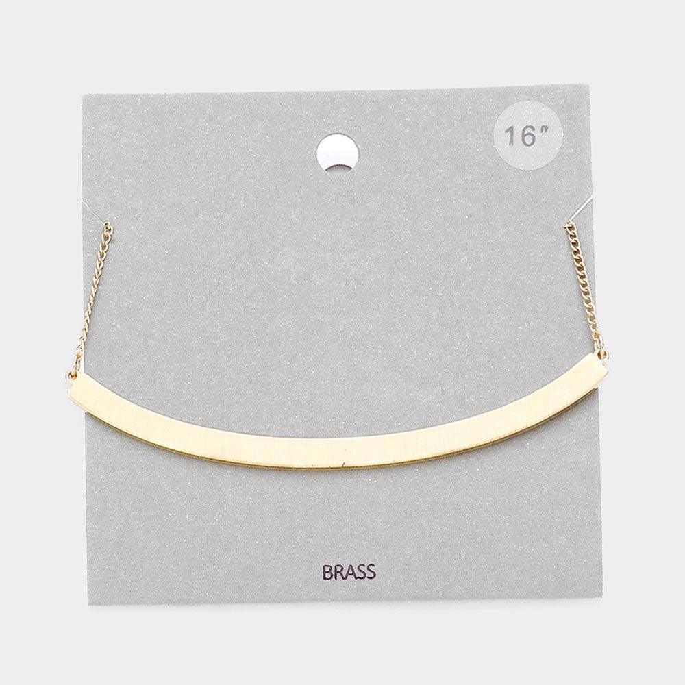 Gold Curved Brass Metal Bar Pendant Necklace - Jewelry Store by Erik Rayo
