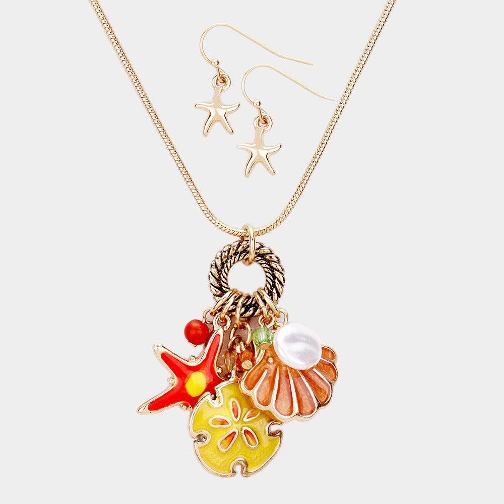 Gold Starfish Sealife Pearl Pendant Necklace