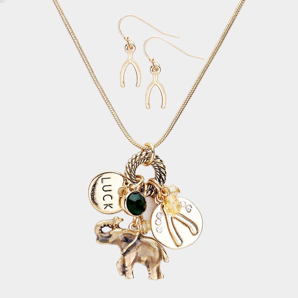 Gold Elephant Luck Pendant Necklace