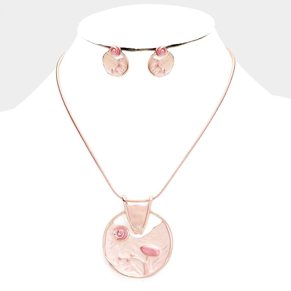 Rose Gold Crystal Abstract Design Pendant Necklace