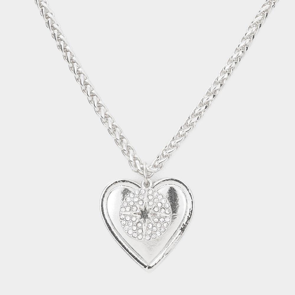 Rhinestone Embellished North Star Metal Heart Pendant Necklace - Jewelry Store by Erik Rayo