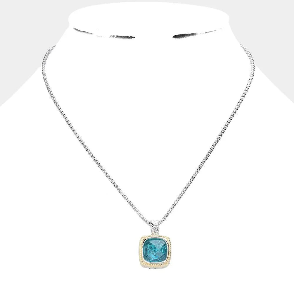 Aqua Square CZ Stone Pendant Necklace - Jewelry Store by Erik Rayo