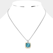Load image into Gallery viewer, Aqua Square CZ Stone Pendant Necklace
