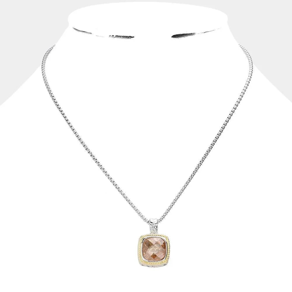 Peach Square CZ Stone Pendant Necklace - Jewelry Store by Erik Rayo