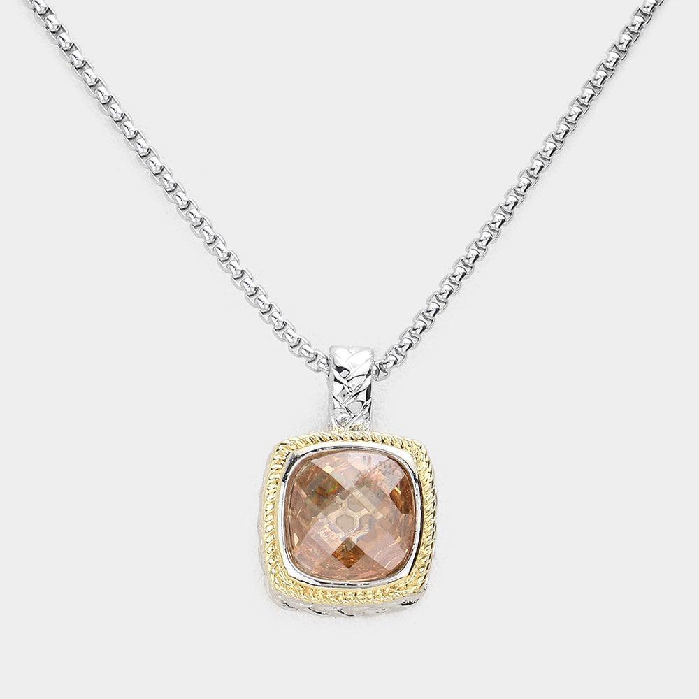 Peach Square CZ Stone Pendant Necklace - Jewelry Store by Erik Rayo