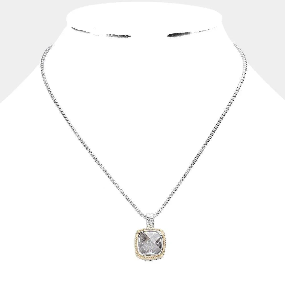 Square CZ Stone Pendant Necklace - Jewelry Store by Erik Rayo