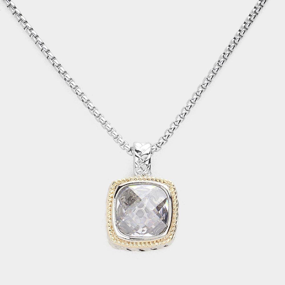 Square CZ Stone Pendant Necklace - Jewelry Store by Erik Rayo