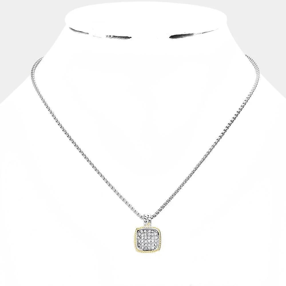 Two Tone CZ Square Pendant Necklace - Jewelry Store by Erik Rayo