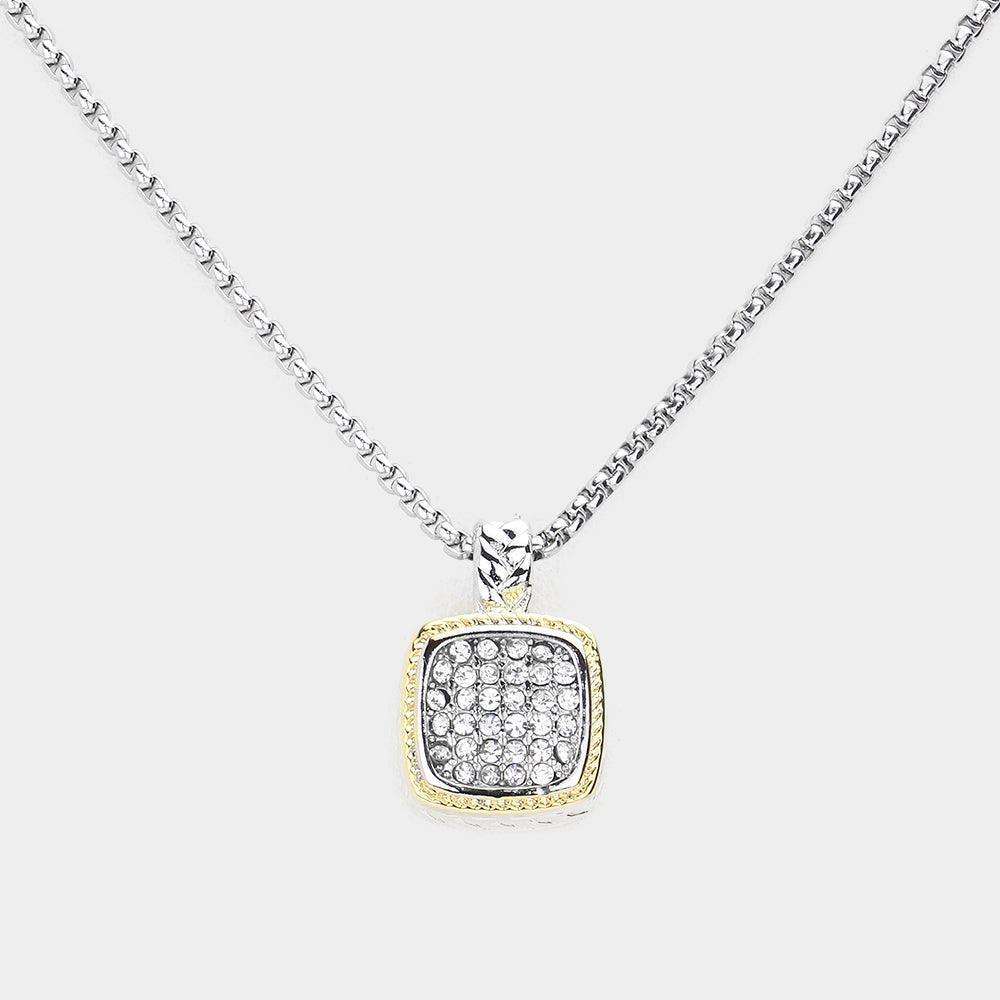 Two Tone CZ Square Pendant Necklace - Jewelry Store by Erik Rayo