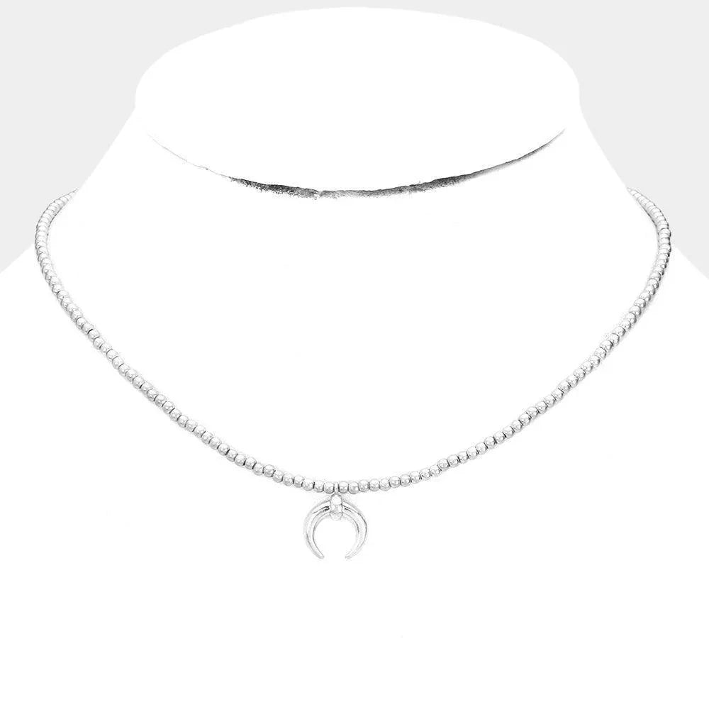 Silver Double Horn Pendant Metal Ball Necklace - Jewelry Store by Erik Rayo