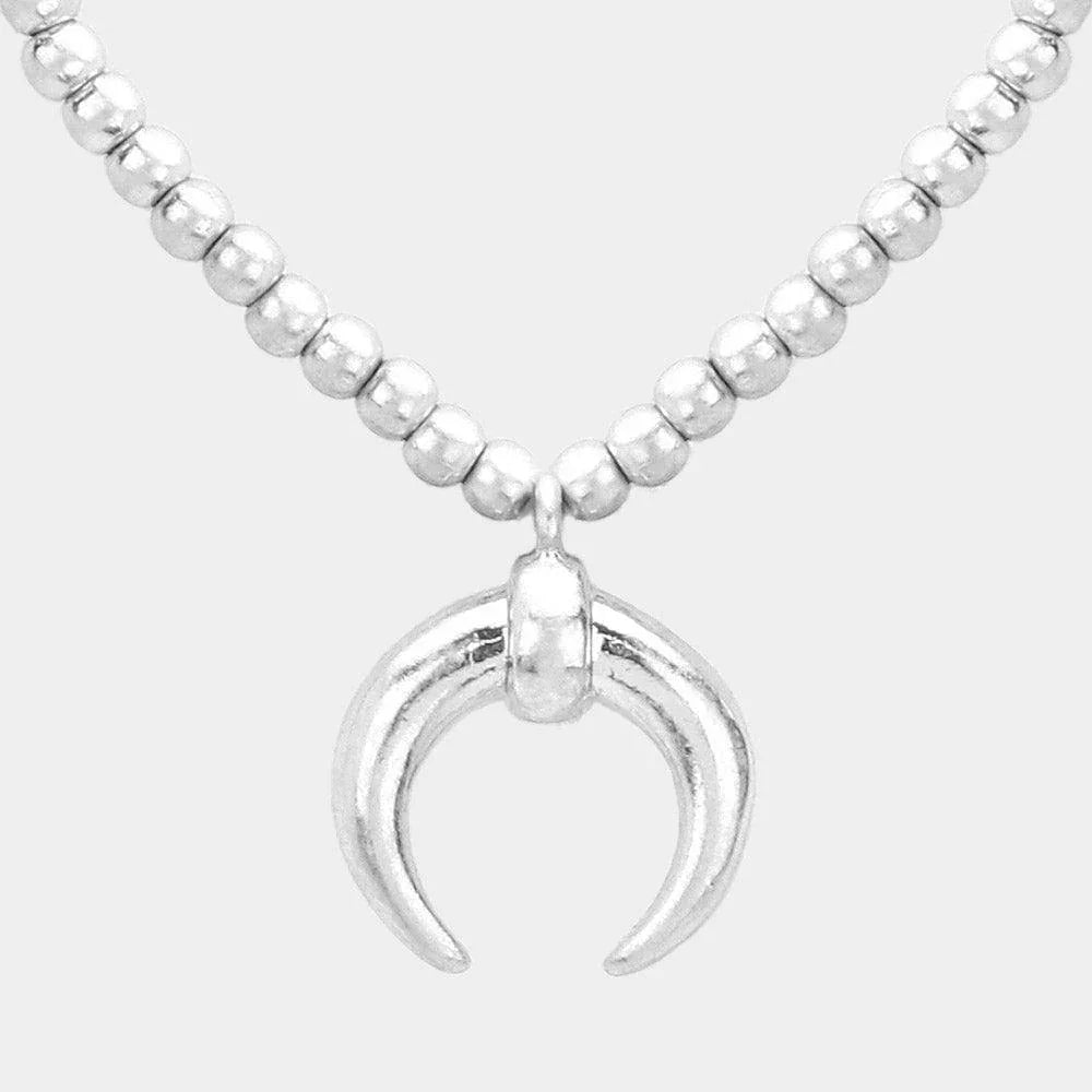 Silver Double Horn Pendant Metal Ball Necklace - Jewelry Store by Erik Rayo