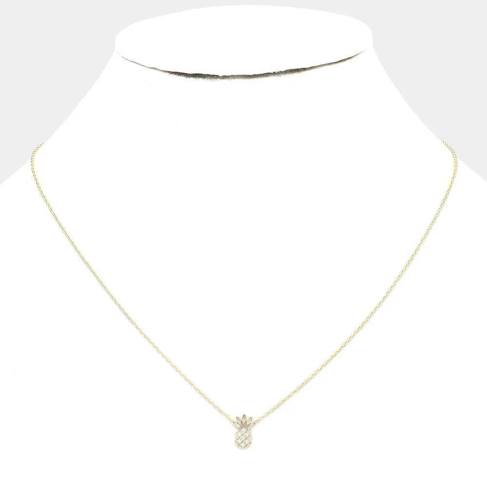 Gold Stone Embellished Brass Metal Pineapple Pendant Necklace - Jewelry Store by Erik Rayo