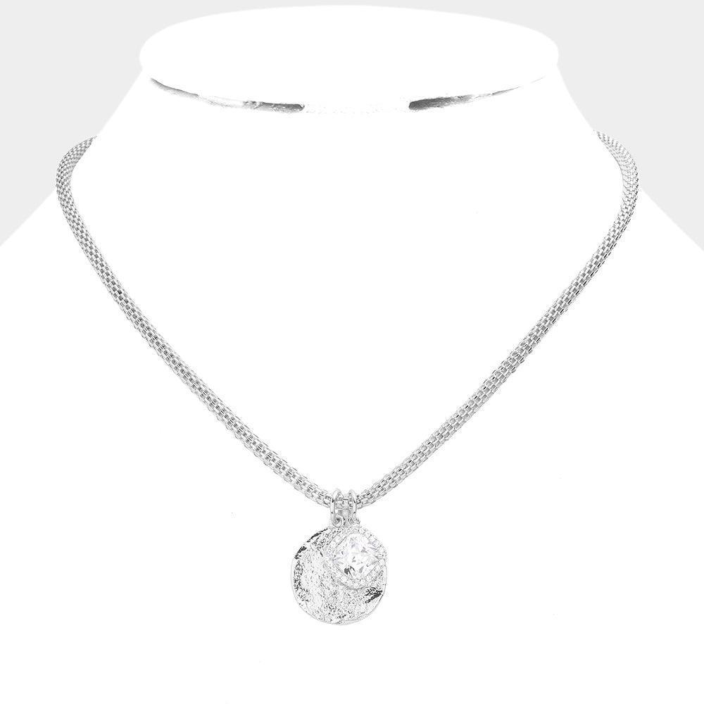 Square Stone Textured Metal Disc Pendant Necklace - Jewelry Store by Erik Rayo