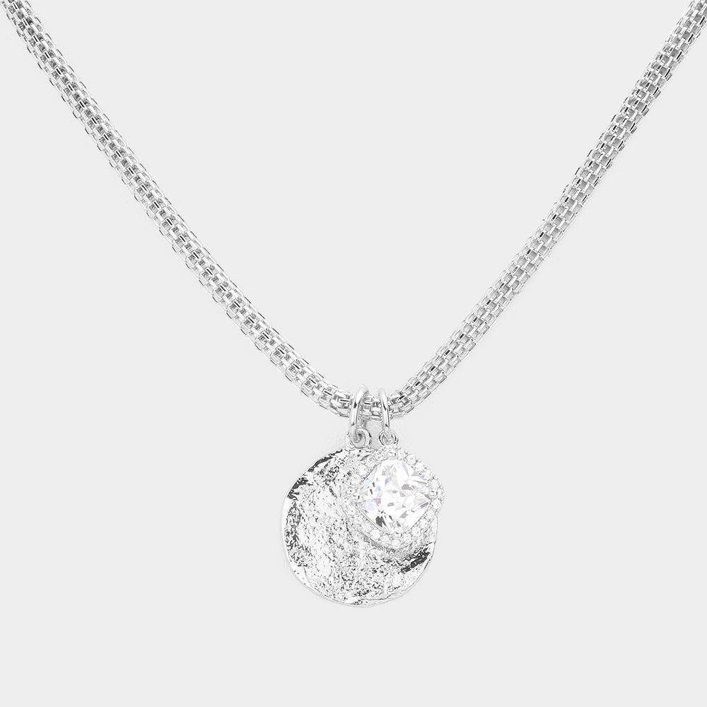 Square Stone Textured Metal Disc Pendant Necklace - Jewelry Store by Erik Rayo