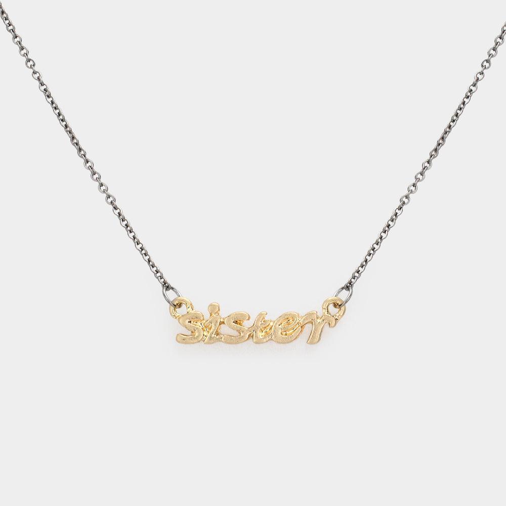 Gold "Sister" Script Pendant Necklace - Jewelry Store by Erik Rayo