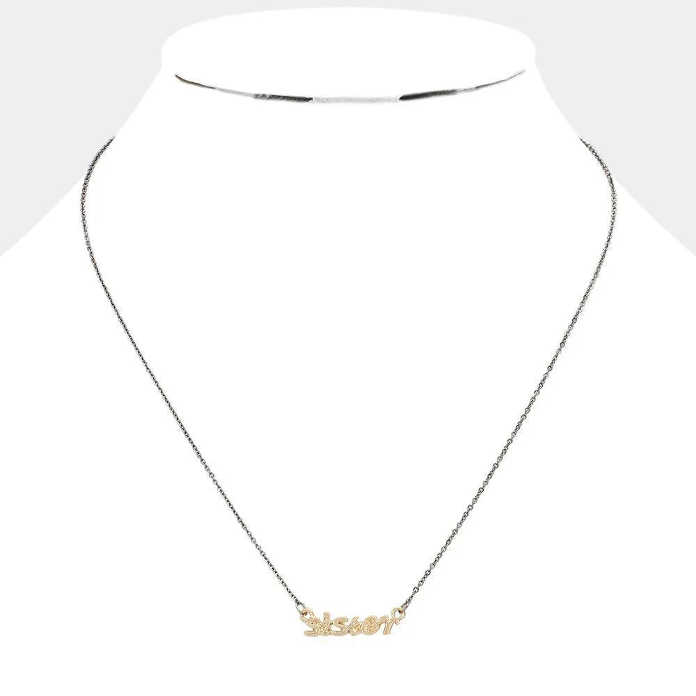 Gold "Sister" Script Pendant Necklace - Jewelry Store by Erik Rayo